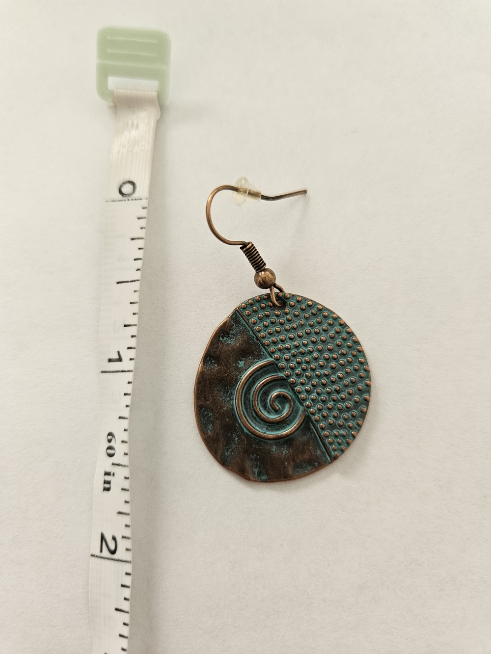Round Lightweight Copper Drop Earrings Green Blue Bohemian Festival Feminine - Picture 5 of 5
